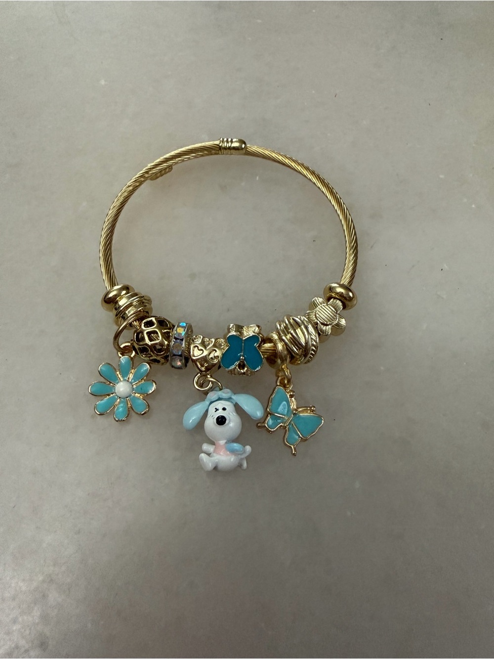 Gold Tone Blue Charm Bracelet for Small Pets